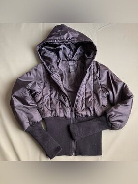 Vintage Wet Seal Y2K Puffer Jacket Ribbed Knit Hem Sleeves Black S